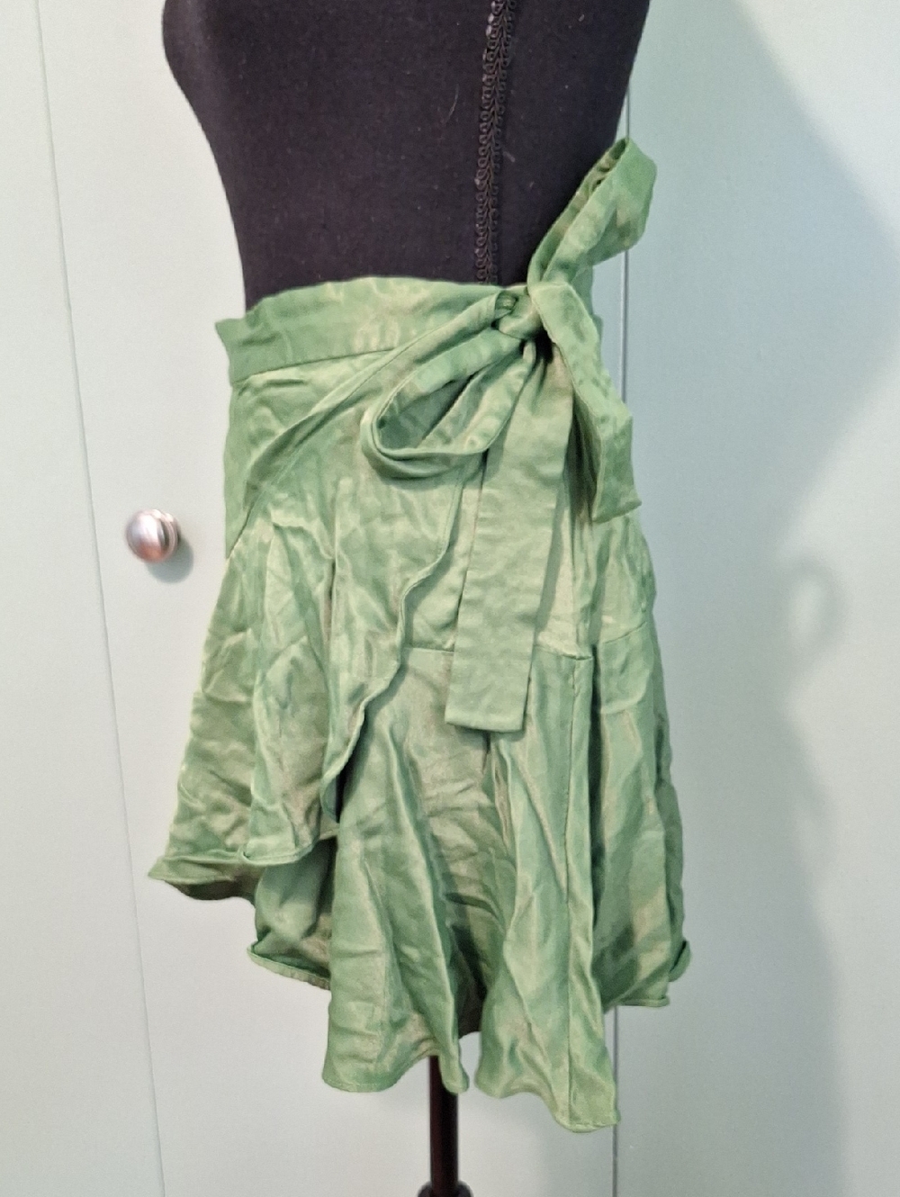 Zara Grass Green Shiny Wrap Skirt Size Small Boho Fairycore - Picture 3 of 6